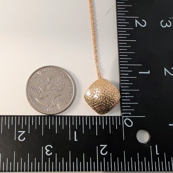 14K Gold Textured Square Puffed Pendant Necklace With Delicate Chain - Picture 3 of 7